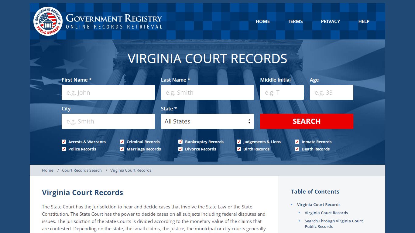 Online Virginia Court Records - GovernmentRegistry.Org